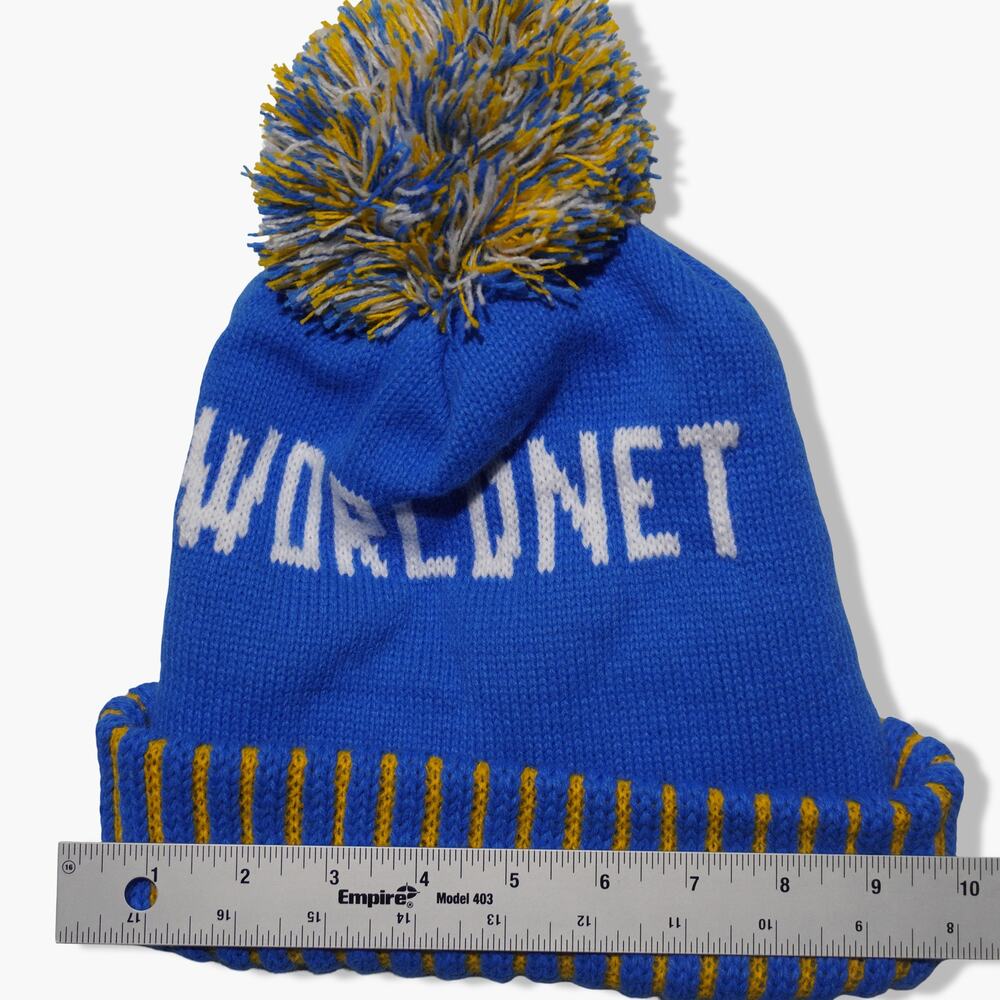 WORLDNET Blue and Yellow Ribbed POM Beanie - Picture 4 of 5